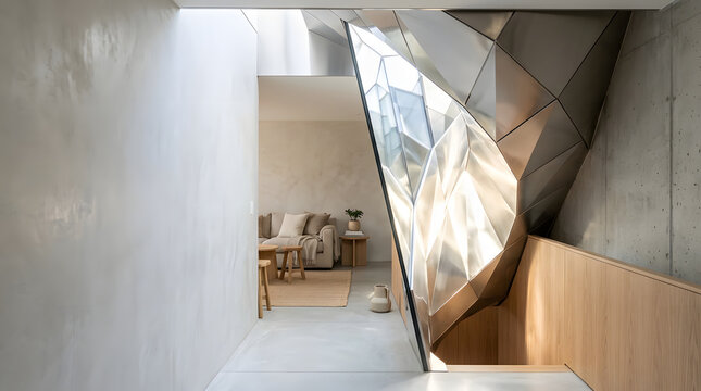 residential architectural light well channeling natural daylight into lower level spaces, passive lighting and energy efficient home design