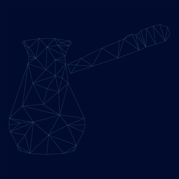Coffee pot low poly triangulation triangulated polygonal electric cyan blue vibrant aqua neon color vector illustration image outline contour line