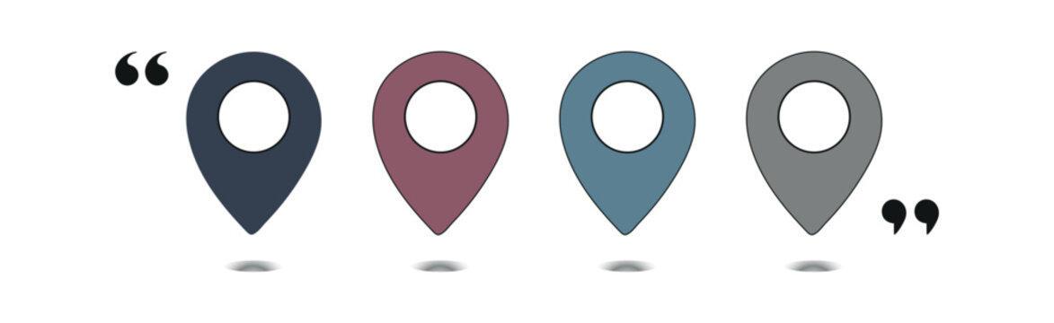 Location pins framed by quotation marks vector graphic