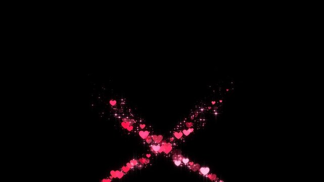 valentines day hearts neon lights and glitter stars trails alpha channel animation,shiny glowing heart romantic love celebration overlay motion design element