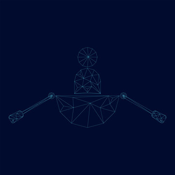 Man in a boat low poly triangulation triangulated polygonal electric cyan blue vibrant aqua neon color vector illustration image outline contour line