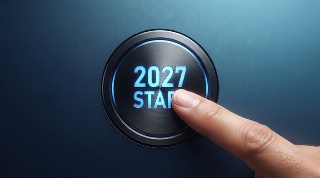 Finger pressing button with 2027 start text new year concept