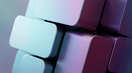 Fototapeta premium Abstract 3D geometric background with rounded cubes | Futuristic teal and purple gradient metallic composition | Modern minimalist digital art for tech wallpaper