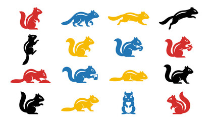 Obraz premium Chipmunk Silhouette Set Striped Squirrel Poses Vector Collection Mascot Logo Icon Set