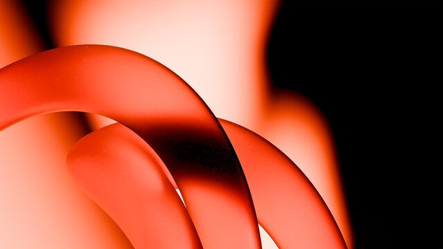 Bold Red Sculptural Ribbons with Minimal Peach Background