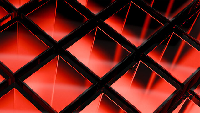 Futuristic Red Square Tile Background, Dark Sci-Fi Design
