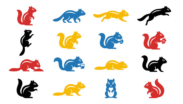 Chipmunk Silhouette Set Striped Squirrel Poses Vector Collection Mascot Logo Icon Set