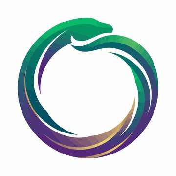Abstract circular snake logo with green and purple gradient colors representing infinity and rebirth