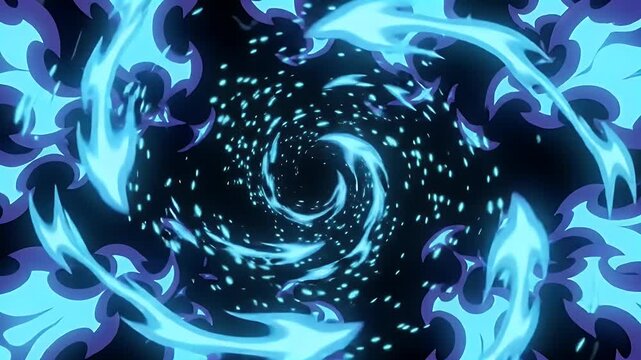Blue Energy Vortex With Radiant Flame Petals Floating in Dark Void Space good for background 