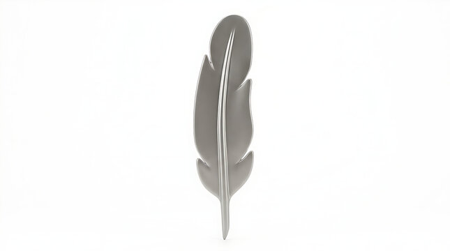 Stylized grey 3D feather icon isolated on white background