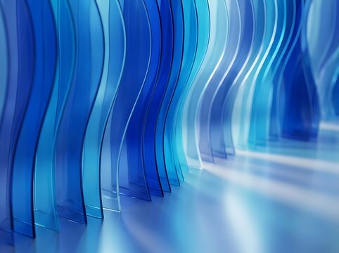 Abstract blue wavy lines background with smooth gradients and reflections