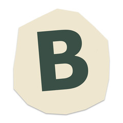 Letter b written in a bold dark green font on a beige organic paper shape © MST LOVELY BEGUM