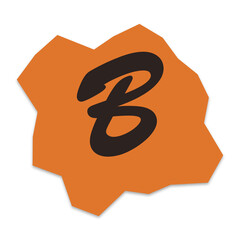 Letter b handwritten calligraphy symbol on an orange abstract shape background © MST LOVELY BEGUM
