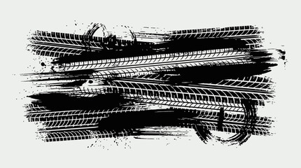 Obraz premium Horizontal black tire tread marks with grunge paint brush strokes isolated on light gray background vector design element for automotive racing themes and high speed vehicle branding concepts