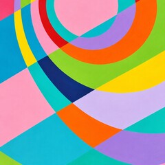 Colorful abstract mural painting with circles and rainbow waves  background © Tefa