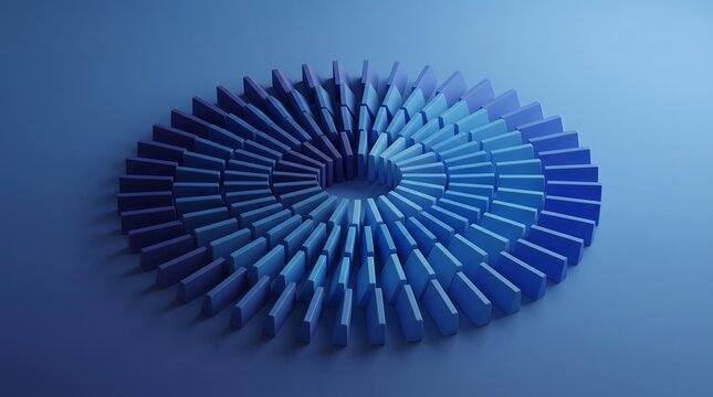 Arranged rectangular blocks form a circular three dimensional composition