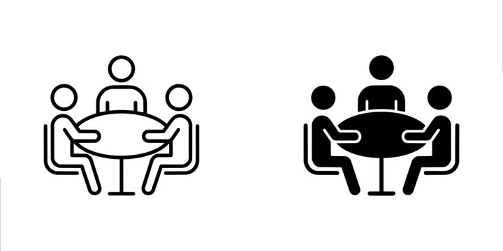 Business Meeting Icons Set, Round Table Discussion and Collaboration Vector Symbols