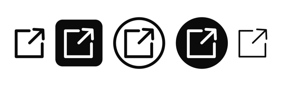 External link icon set showcasing open link and redirect symbols in button style. black and outline vector icon set. square box arrow directional symbols. vector illustration