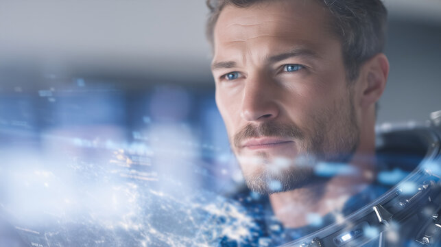 "Intense Intel Officer in High-Tech War Room"