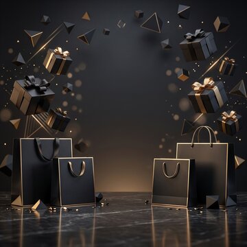 Black Friday sale background with elegant black shopping bags