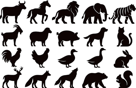 farm animals silhouettes vector