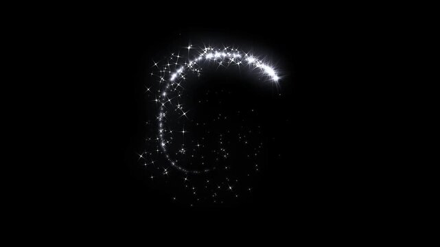 White glitter sparkle star trail animation with twinkling fairy dust, white shimmer particles, magical sparkle dust,  fairy doodle stars, hammering starlight trail on black screen. 4k video