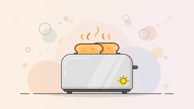 Cute Retro Toaster Animation with Toast in Minimal Flat Illustration, 4K Video 