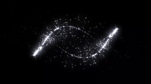 White glowing line stars sparkles, magic line dust, pixie dust path, fairy sparkle stars, white glitter sparkle line with floating star, glitter sparkle line stars animated on black screen. 4k