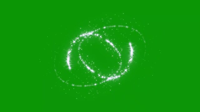 White luxury glitter light circle trail, twinkling white glowing star with sparkling glitter animation, magic line dust, pixie dust path, magic sparkles glitter line stars on green screen. 4k video