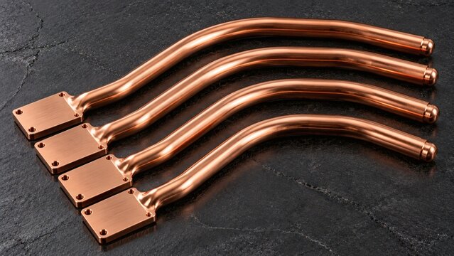 Curated Array of Four Sintered Copper Powder Heat Pipes with Flattened Mounting Ends