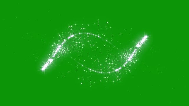 White glowing line stars sparkles, magic line dust, pixie dust path, fairy sparkle stars, white glitter sparkle line with floating star, glitter sparkle line stars animated on green screen. 4k