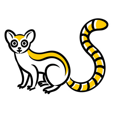 Ring tailed lemur vector icon with yellow and grey stripes for animal branding and mascot logo designs for creative projects.