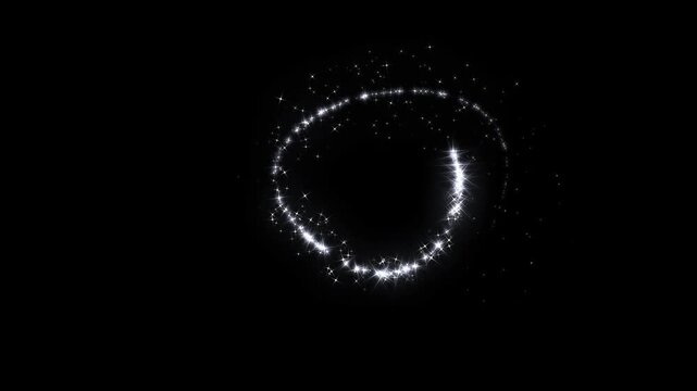 Glowing twinkling glitter stars, glowing white glitter particles, fairy dust wand motion, magic sparkles glitter line stars, white glitter wand sparkles on black background. 4k video