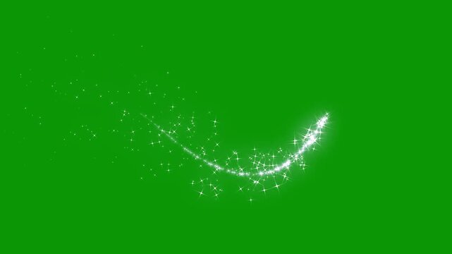glitter star burst glowing flat vector doodle glitter particle trail animation, magic dust, pixie dust path, white shining dust light, glitter sparkle line stars animated on green screen. 4k video