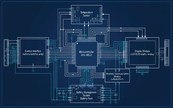 Microcontroller circuit board schematic diagram illustration