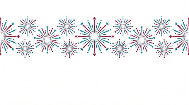 Festive firework pattern border design with red and blue starburst elements