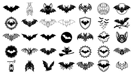 Obraz premium Set of various black bat silhouettes for Halloween decoration