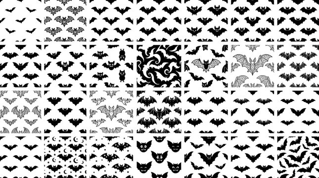 Set of various black bat silhouettes for Halloween decoration