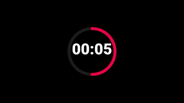 10 second countdown timer circle animation with red ring and digital clock numbers time remaining concept