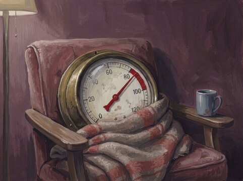 Easy chair gauge illustration with cozy armchair and vintage home decor mood