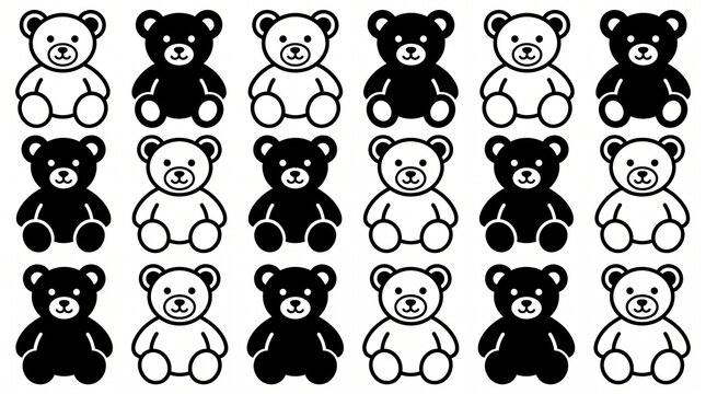 Seamless pattern of alternating black and white teddy bear silhouettes