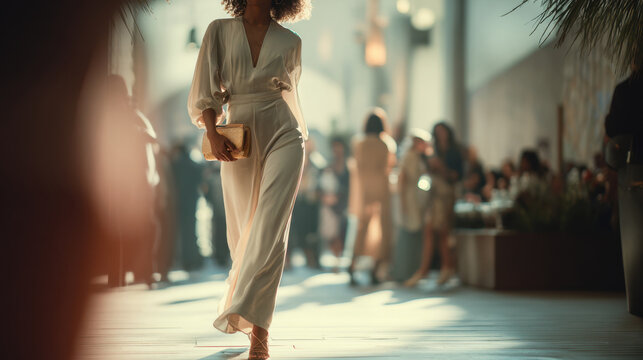 Model walks during fashion event