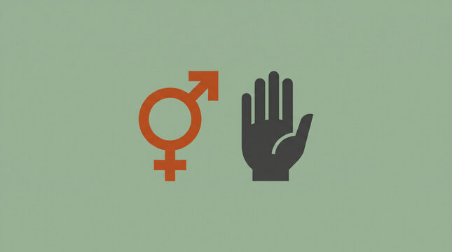 Gender symbol and open hand icon illustrating human rights equality and social identity concepts