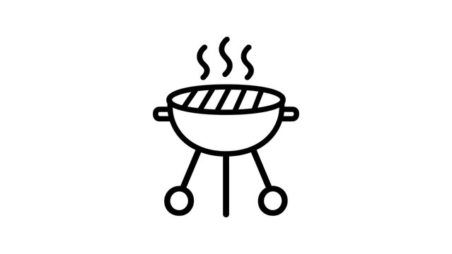 Black charcoal barbecue grill icon with steam for outdoor food cooking.