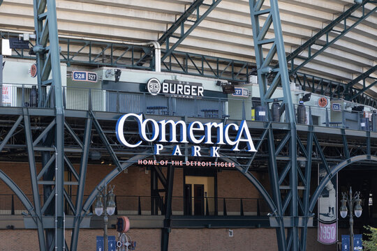 Comerica Park, Home of the Detroit Tigers exterior. Comerica Park replaced Tiger Stadium in 2000.