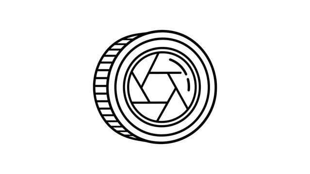 Camera lens shutter aperture with adjustable blades line drawing icon.