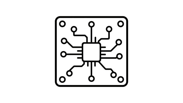 Computer chip icon black outline design, modern technology component symbol.