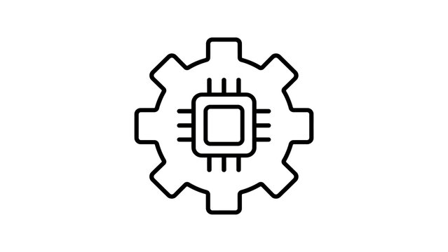 Computer chip and gear icon for technology and industry concepts.