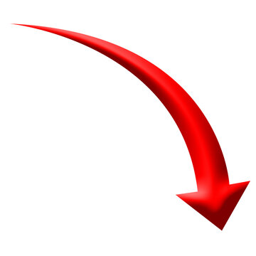 Red glossy curved downward arrow decrease decline trend icon vector illustration