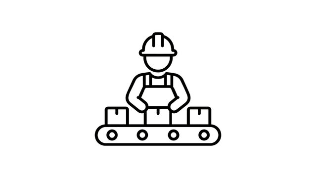 Factory worker assembly line black icon isolated on transparent background.